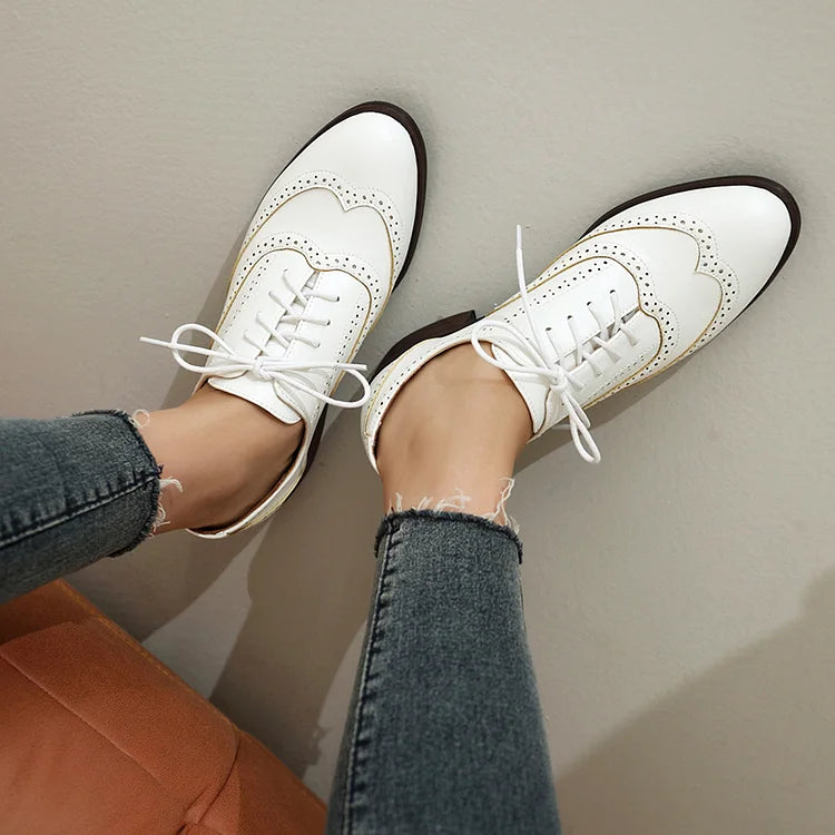 Color Block Lace Up Pointy Toe Casual Brogue Oxfords