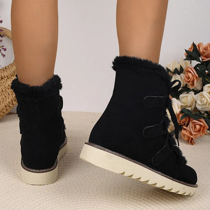 Round Toe Faux Fur Lined Lace Up Casual Snow Boots