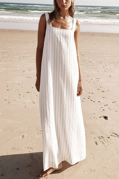 Square Collar Striped Simple Sleeveless Dress