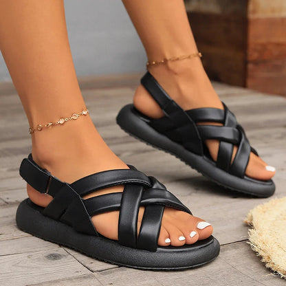 Casual Cross Strap Slingback Magic Stick Closure Muffin Soft-Soled Sandals