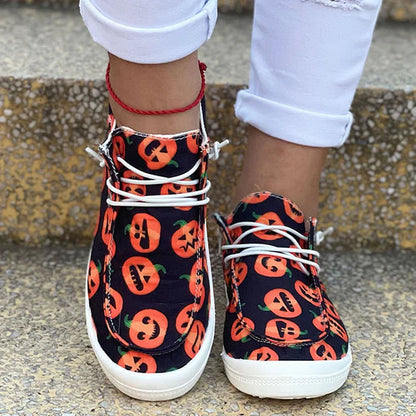 Halloween Horror Skeleton Pumpkin Pattern Print Lace Up Casual Shoes