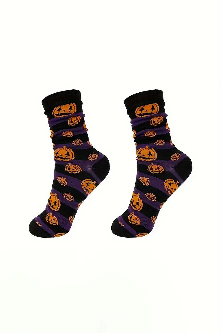 Halloween Colorblock Skeleton Hand Print Mid Calf Socks