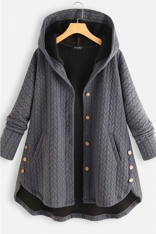 Solid Color Hooded Buttons Long Sleeves Warm Coat