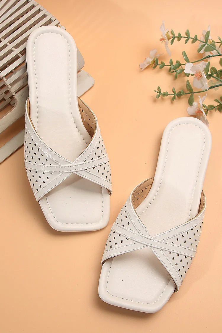 Casual Hollow Out Square Toe Solid Color Slippers