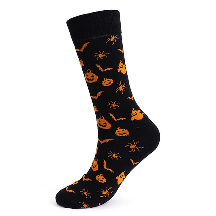 Halloween Ghost Pumpkin Skull Spider Cartoon Print Mid Calf Socks