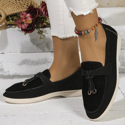 Colorblock Patchwork Knotted Detail Round Toe Casual Slip On Loafers