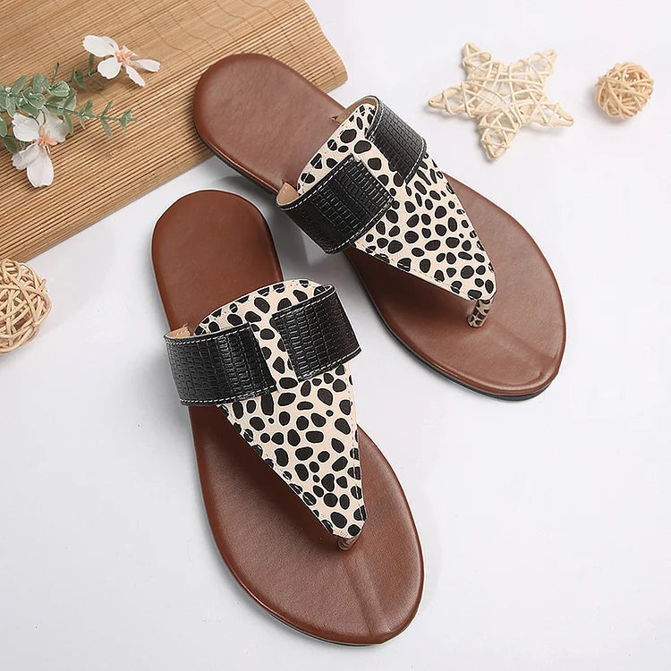 Cow Pattern Print Patchwork Flip Flops Round Toe Slippers