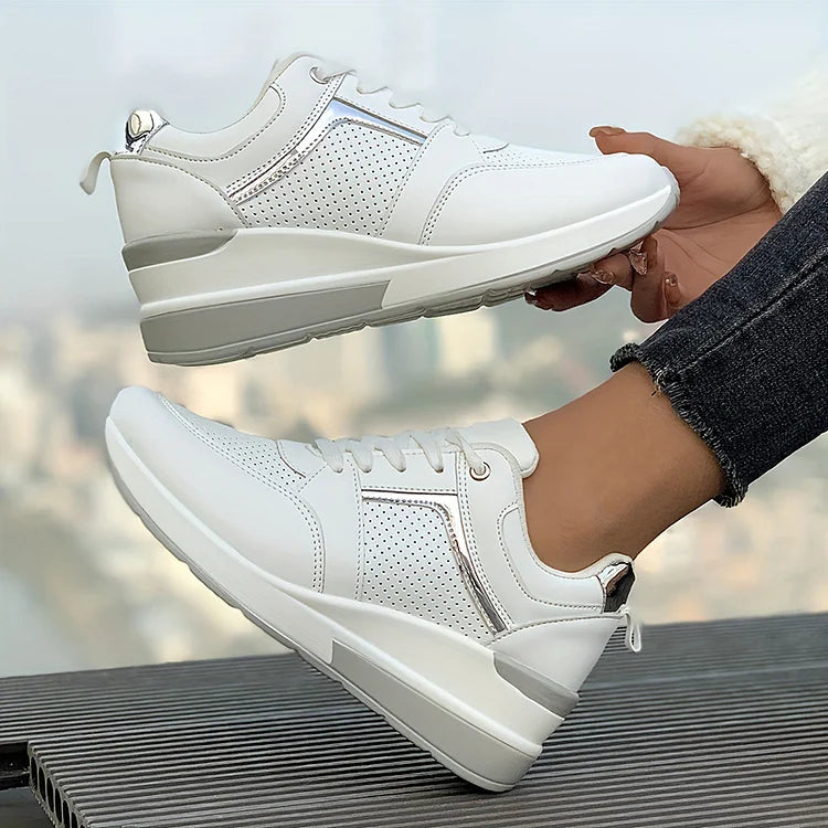 Casual Plain Lace Up Seam Wedge Breathable Sneakers