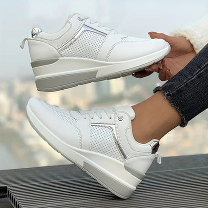 Casual Plain Lace Up Seam Wedge Breathable Sneakers