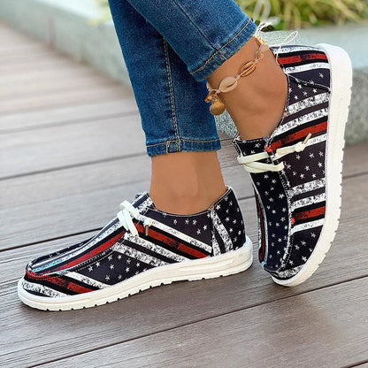 Colorblock Striped Star Flag Print Round Toe Lace Up Sneakers