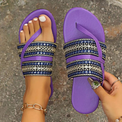 Contrast Color Crochet Round Toe Flip Flops Slippers