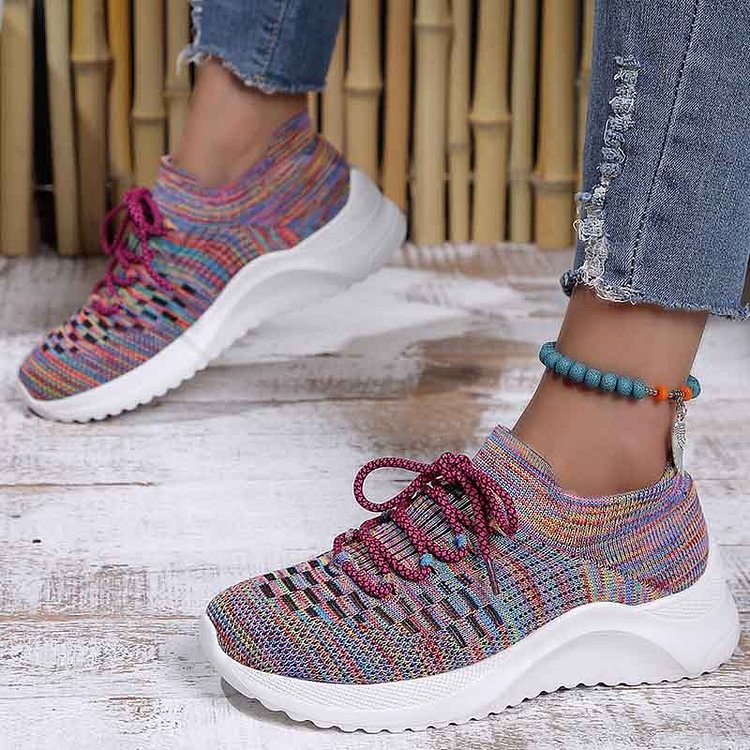 Colourful Pattern Lace Up Slip On Platform Casual Sneakers