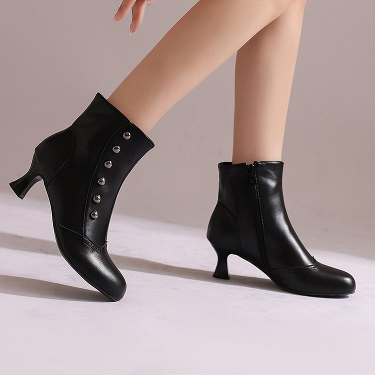 Colorblock Round Toe Metallic Studded Zipper Ankle Boots