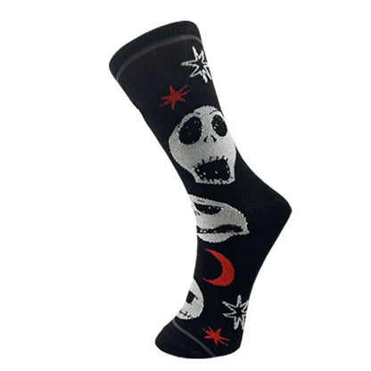 Halloween Scary Skeleton Skull Moon Print Mid Calf Socks