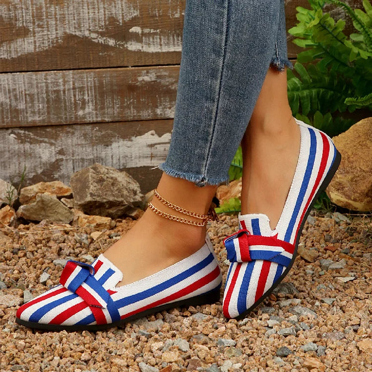 Knotted Colorblock Striped Pointed Toe Slip On Flats