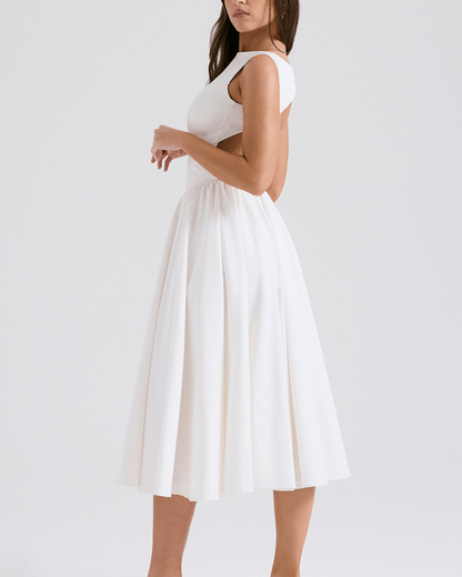 White Twill Sundress Midi Dress