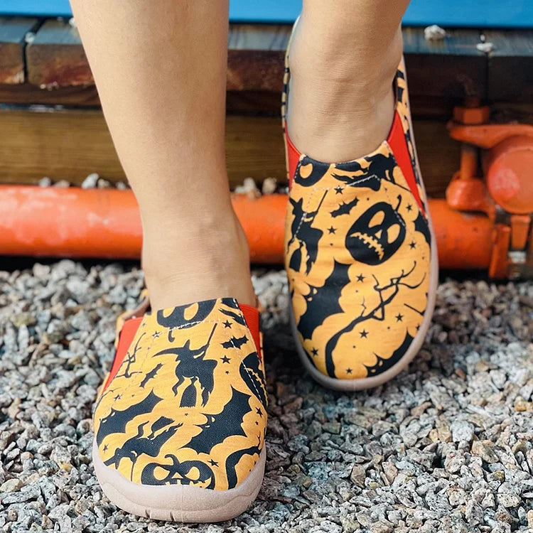 Halloween Horror Pumpkin Skull Bat Print Color Matching Loafers