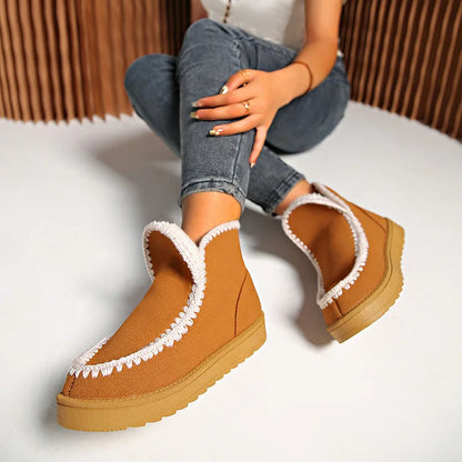 Crochet Patchwork Round Toe Casual Pull On Snow Boots