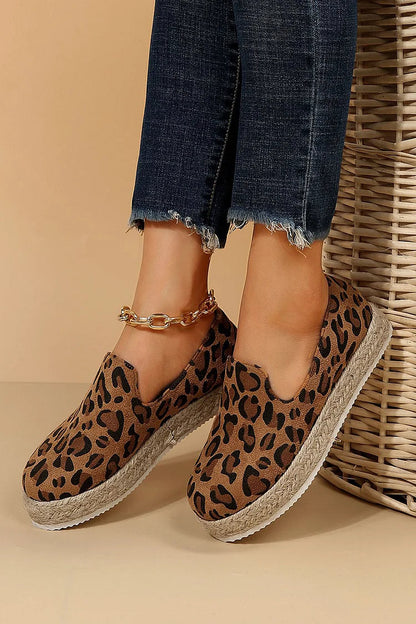 Leopard Print Round Toe Low Platform Casual Loafers