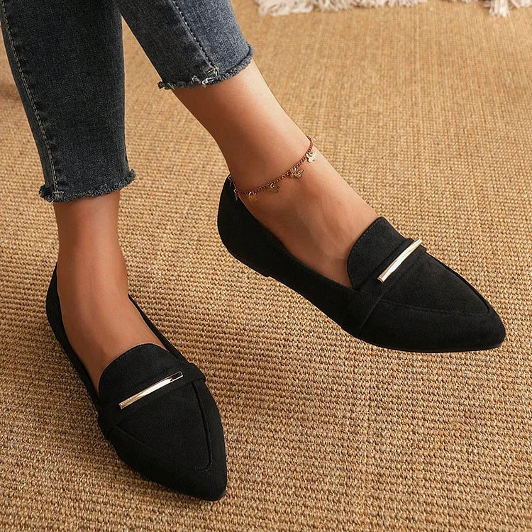 Alloy Decor Pointed Toe Low-Top Slip On Solid Color Flats