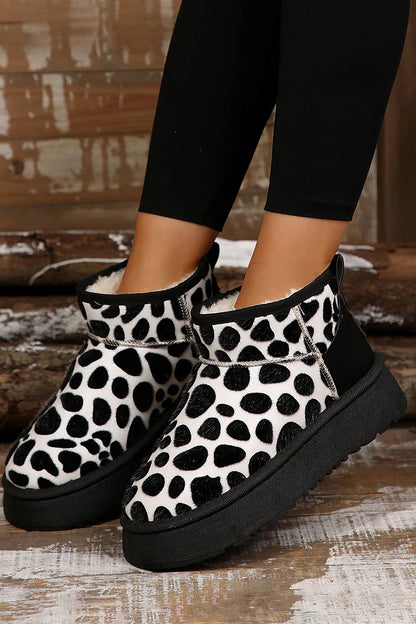 Colorblock Dot Pattern Fleece Lined Round Toe Snow Boots