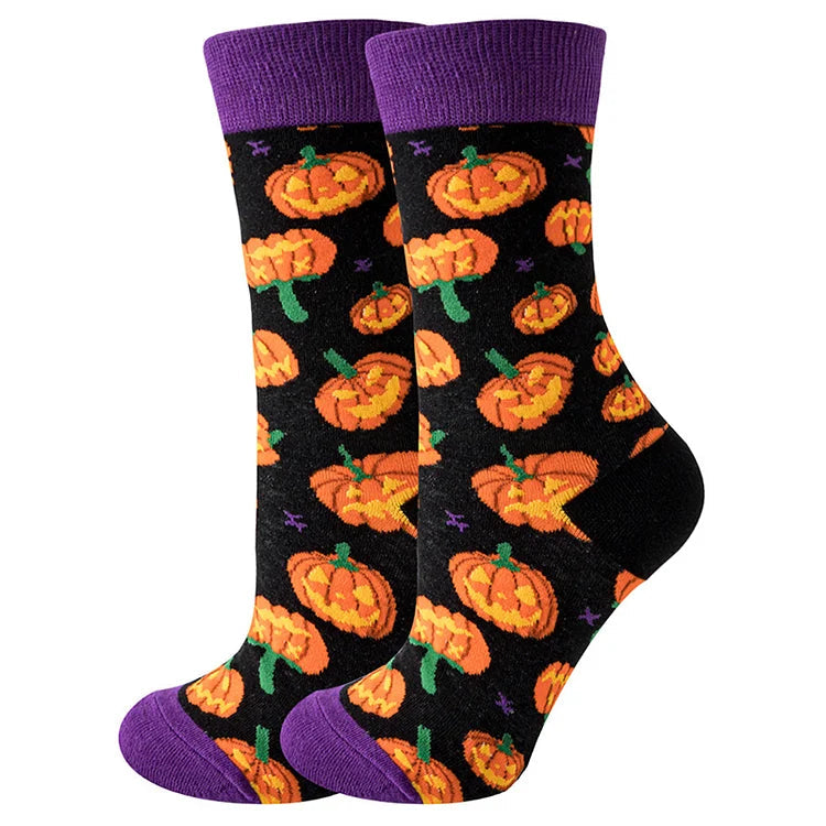 Halloween Horror Pumpkin Skeleton Ghost Print Crew Socks