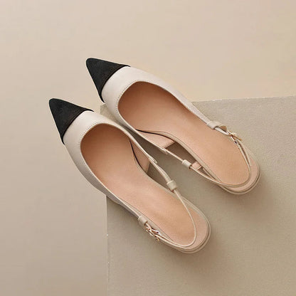 Color Block Pointy Toe Hollow Out Slingback Retro Flats