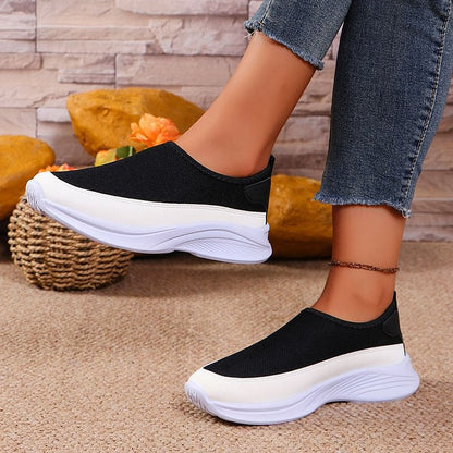 Casual Color Block Platform Round Toe Slip On Sneakers