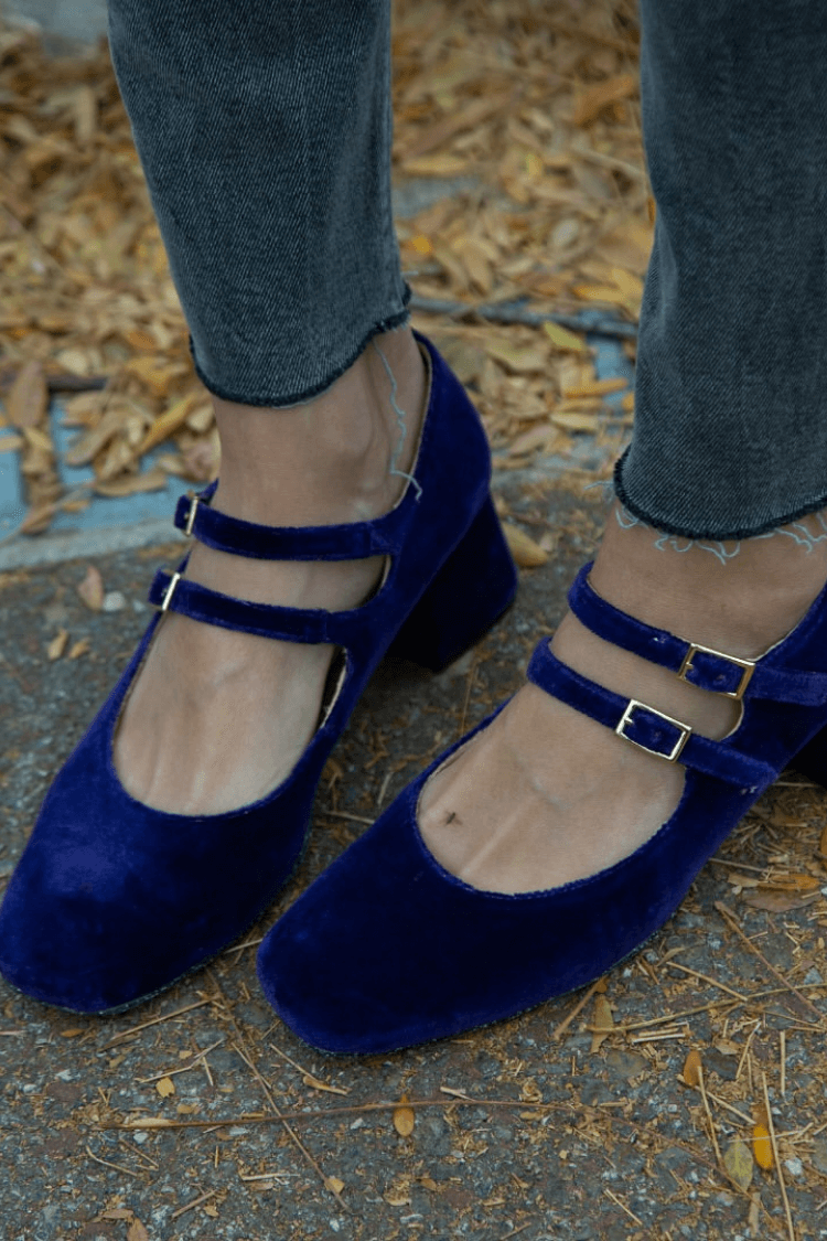 Vintag Suede Double Strap Square Toe Block Heels [Pre Order]