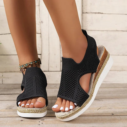 Hollow Out Peep Toe Wedge Platform Casual Sandals