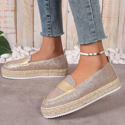 Shimmering Glitter Patchwork Slip On Platform Espadrille Loafers