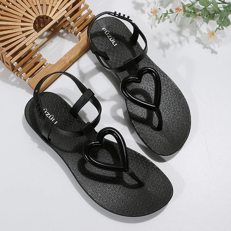 Casual Heart-Shaped Flip Flops Ankle Strap Sandals