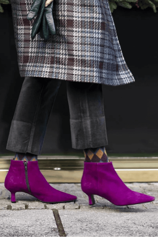 Violet Suede Kitten Heel Ankle Boots [Pre Order]