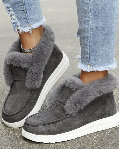 Colorblock Fluffy Trim Round Toe Casual Snow Boots