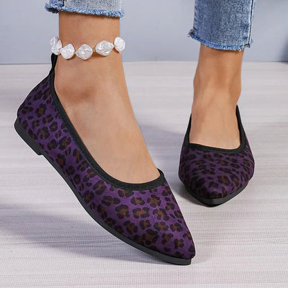 Leopard Print Pointed Toe Contrast Trim Casual Flats