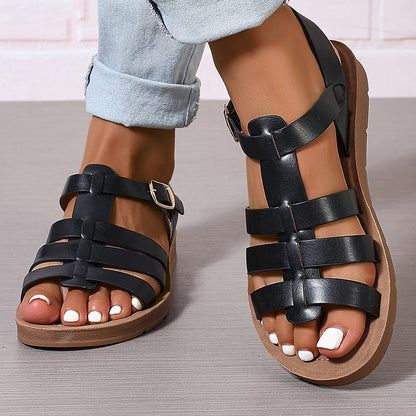 Casual Woven Strap Hollow Out Buckle Solid Color Sandals