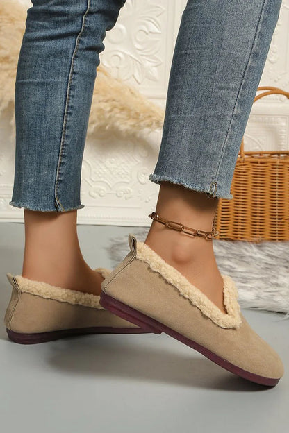 Round Toe Solid Color Faux Fur Lined Casual Loafers