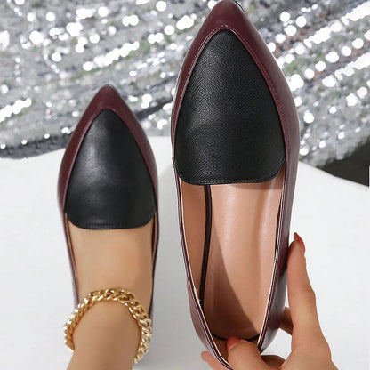 Colorblock Patchwork Pointed Toe Elegant Slip On Flats