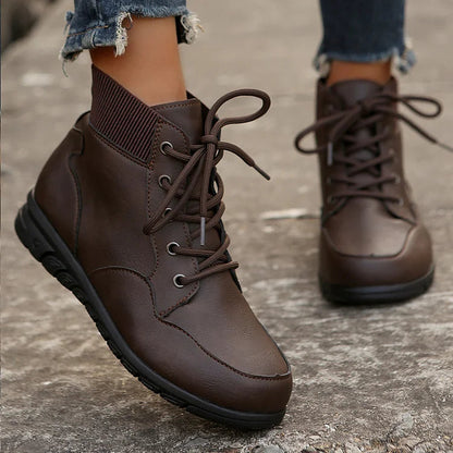 Patchwork Solid Color Round Toe Lace Up Martin Boots