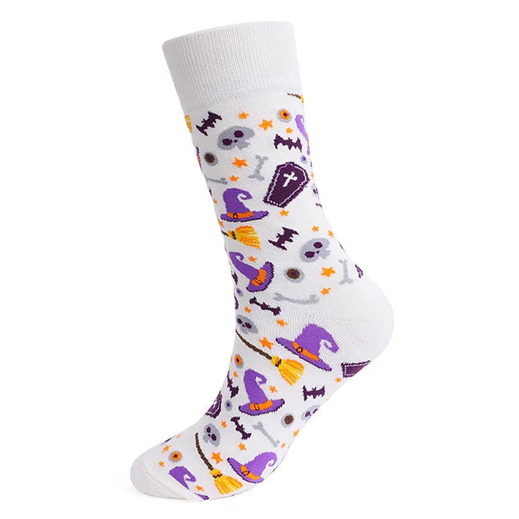 Halloween Ghost Pumpkin Skull Spider Cartoon Print Mid Calf Socks