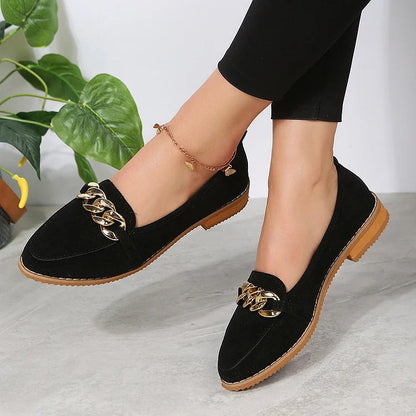 Leopard Print Metal Chain Decor Pointed Toe Loafers