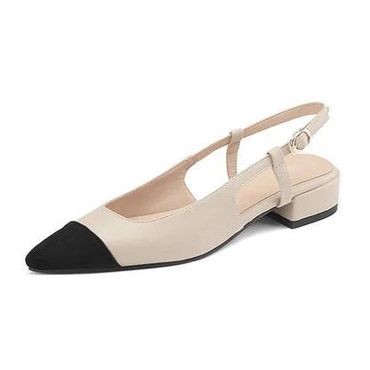 Color Block Pointy Toe Hollow Out Slingback Retro Flats