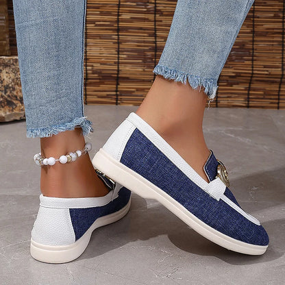 Contrast Binding Buckle Decor Round Toe Casual Loafers