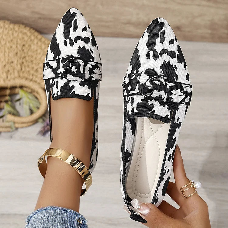 Leopard Pattern Knotted Pointed Toe Slip On Flats