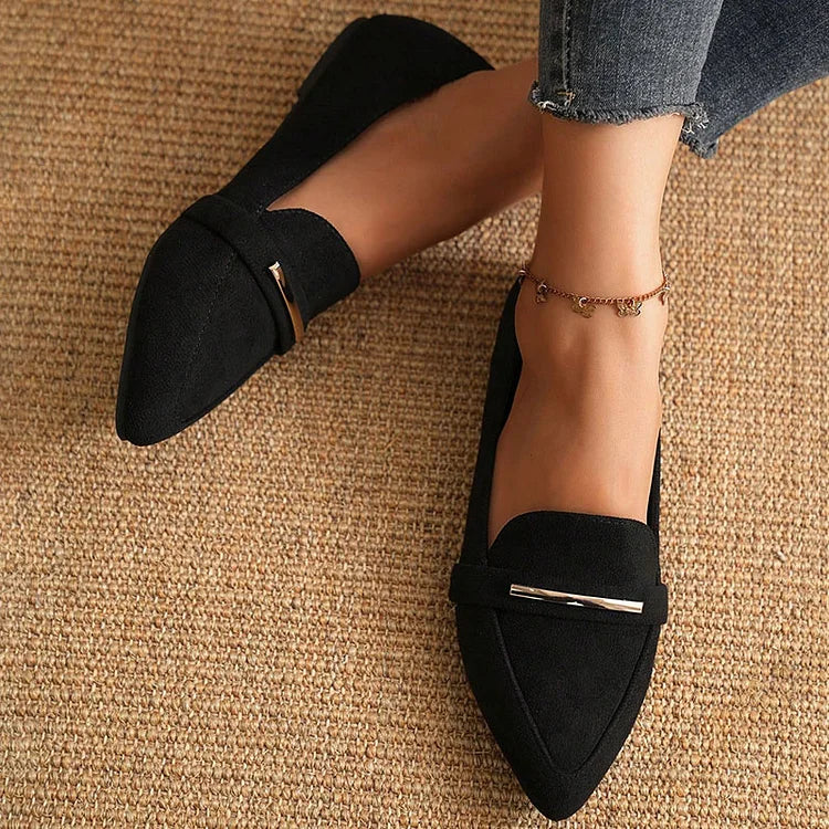 Alloy Decor Pointed Toe Low-Top Slip On Solid Color Flats