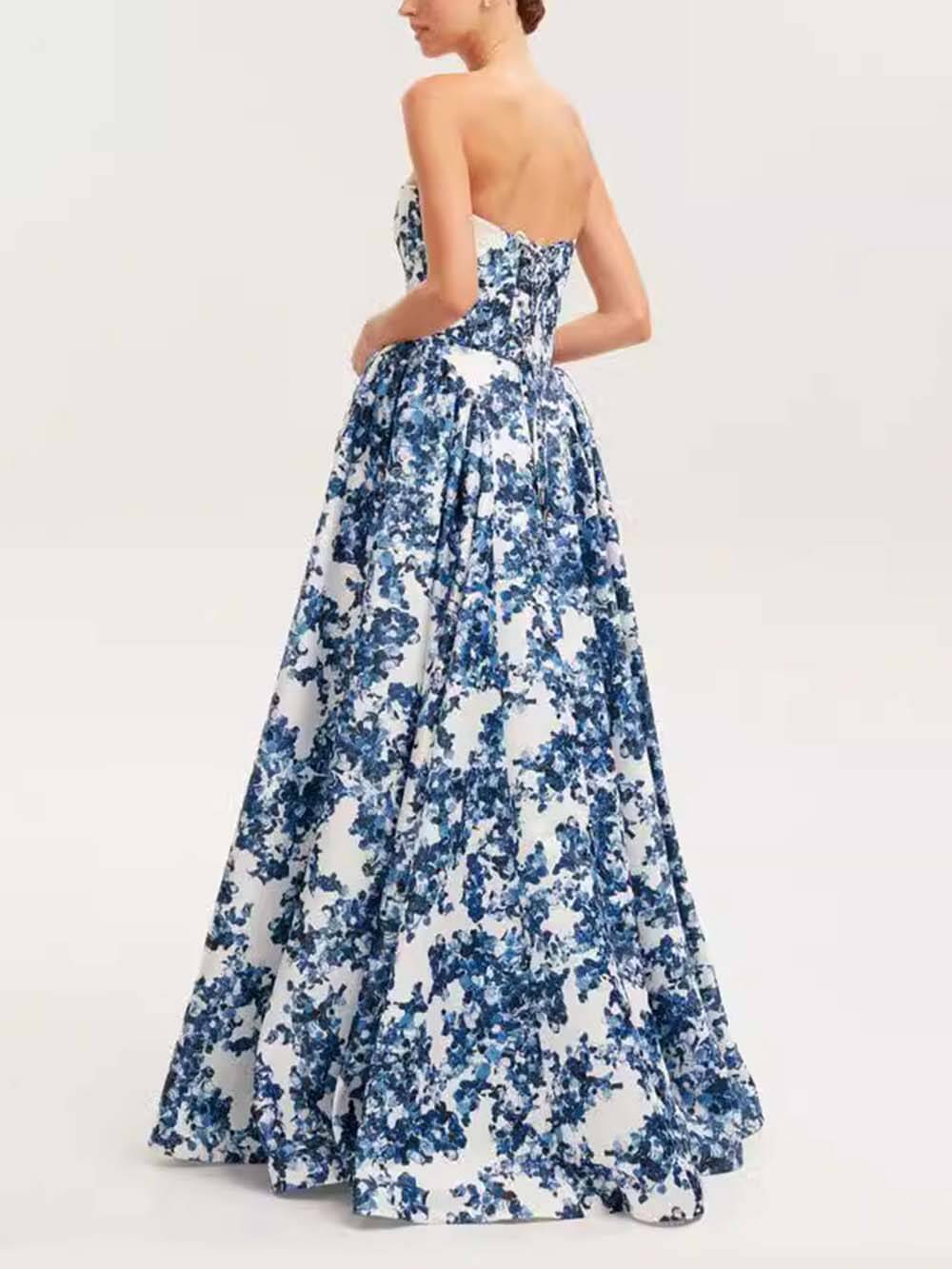 Elegant Strapless Printed String Maxi Dress