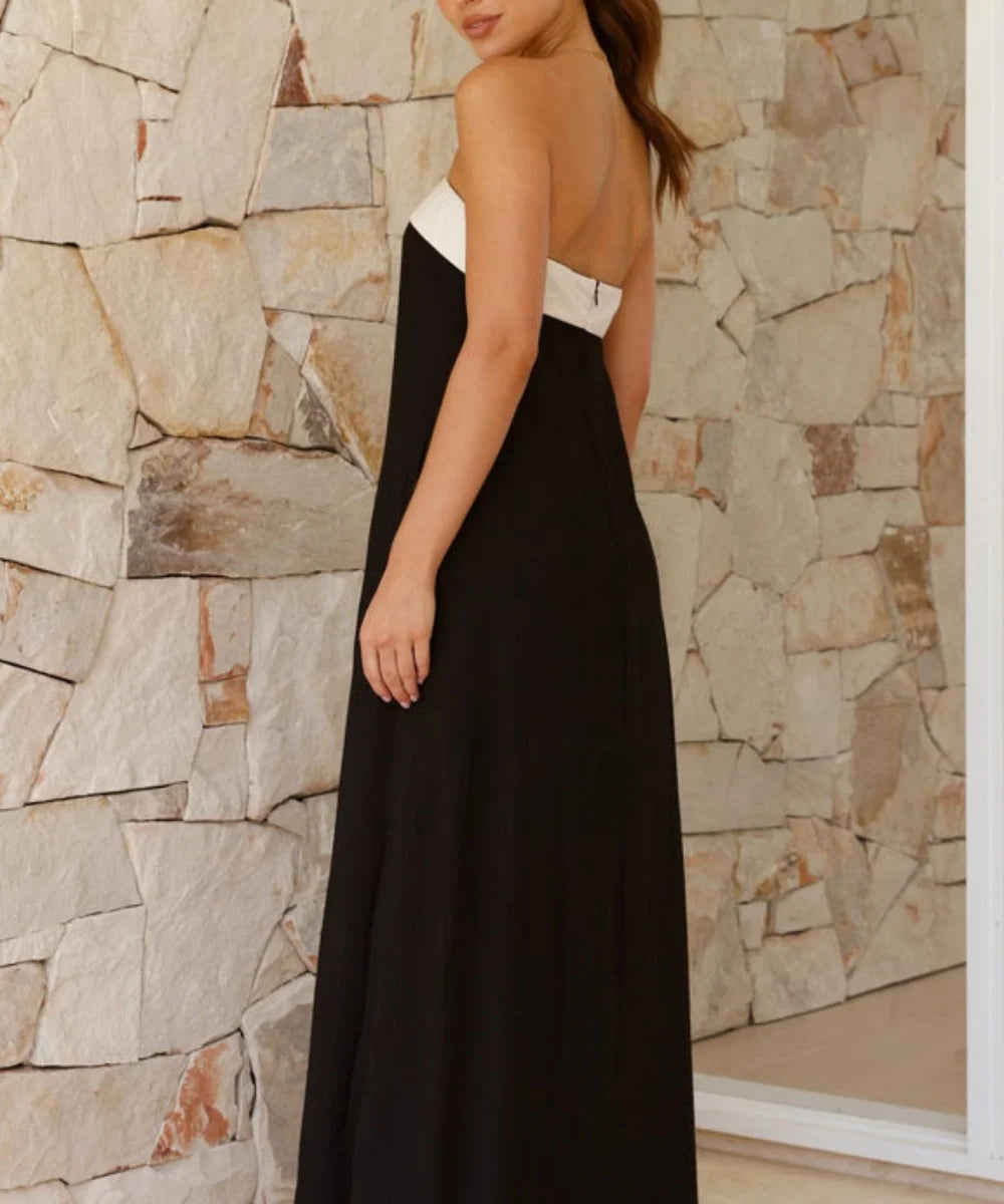 Simple Vacation Style Color Block Maxi Dress