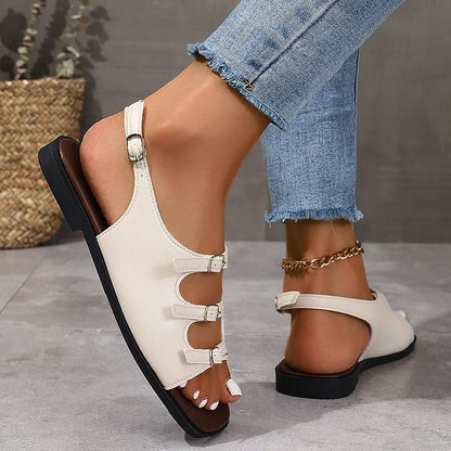 Cut Out Buckles Slingback Strap Square Toe Casual Sandals