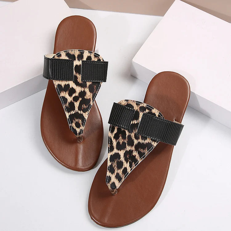 Casual Leopard Print Patchwork Round Toe Flip Flops Slippers