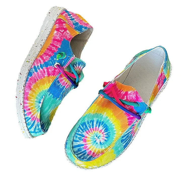 Multicolor Tie Dye Print Canvas Round Toe Lace Up Sneakers